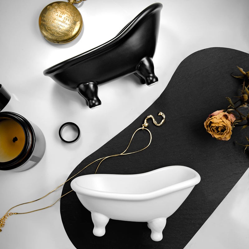 dodococa 1piece 5.6"" Black Ceramic Mini Bathtub Soap Dish Small Planter Makeup Organizer Container Hamster Bathtub (Black) - Image 2